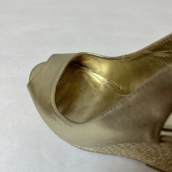 Lilly Pulitzer Shoes Womens 5.5 Gold Sandals Wedge Heels Slingback Kristen - Picture 10 of 15
